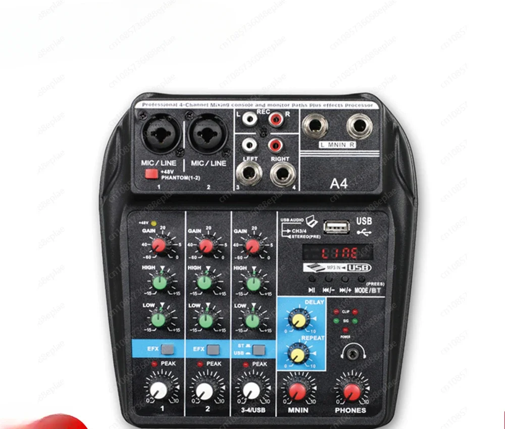 

A4 Audio Mixer 4-Channel Sound Mixing Console A8 Support Bluetooth USB 48V Power for Karaoke Party Recording Webcasting