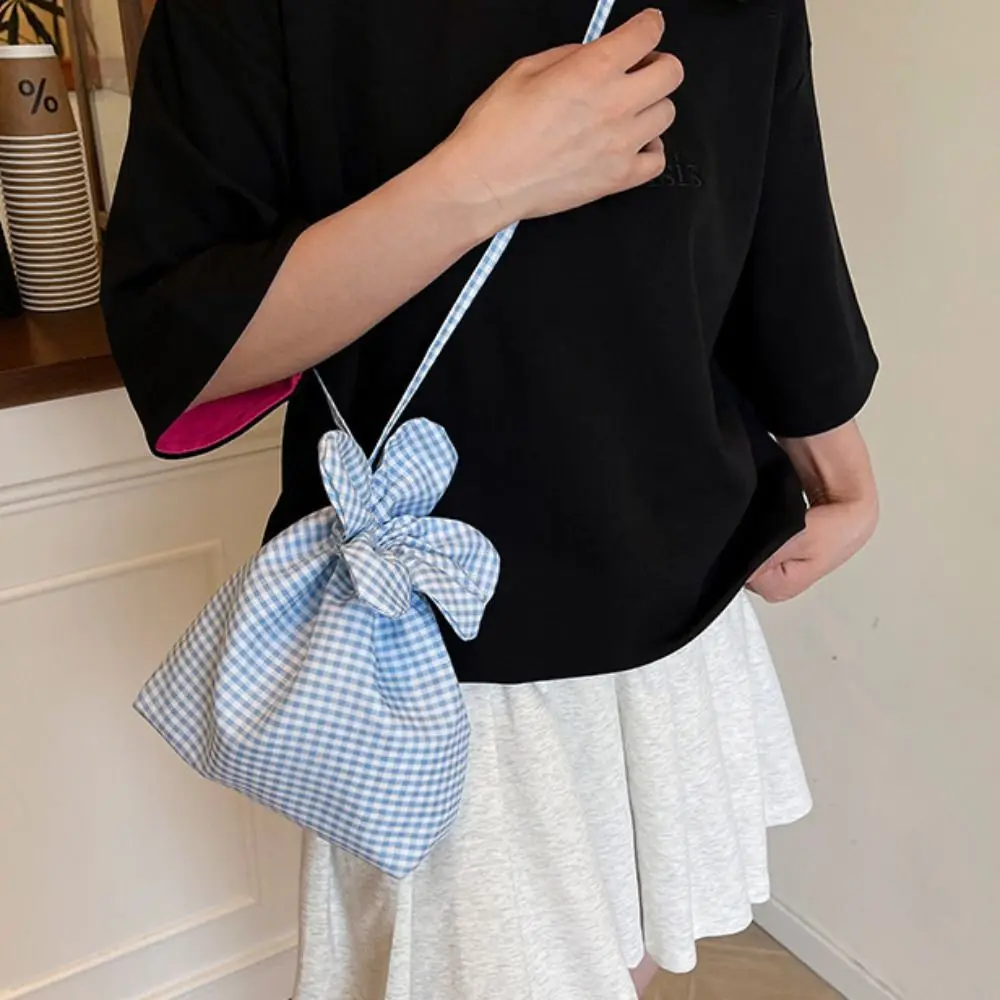 

Повседневная клетчатая сумка на шнурке в корейском стиле с милым цветочным принтом, большая вместительная сумка для хранения, маленькая сумка через плечо, уличная сумка