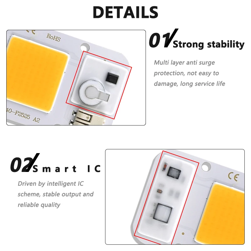 LED COB Chip 20W 30W 50W AC 220V High Voltage Drive Free Welding Warm White Surface Light Source Module for Floodlight Spotlight