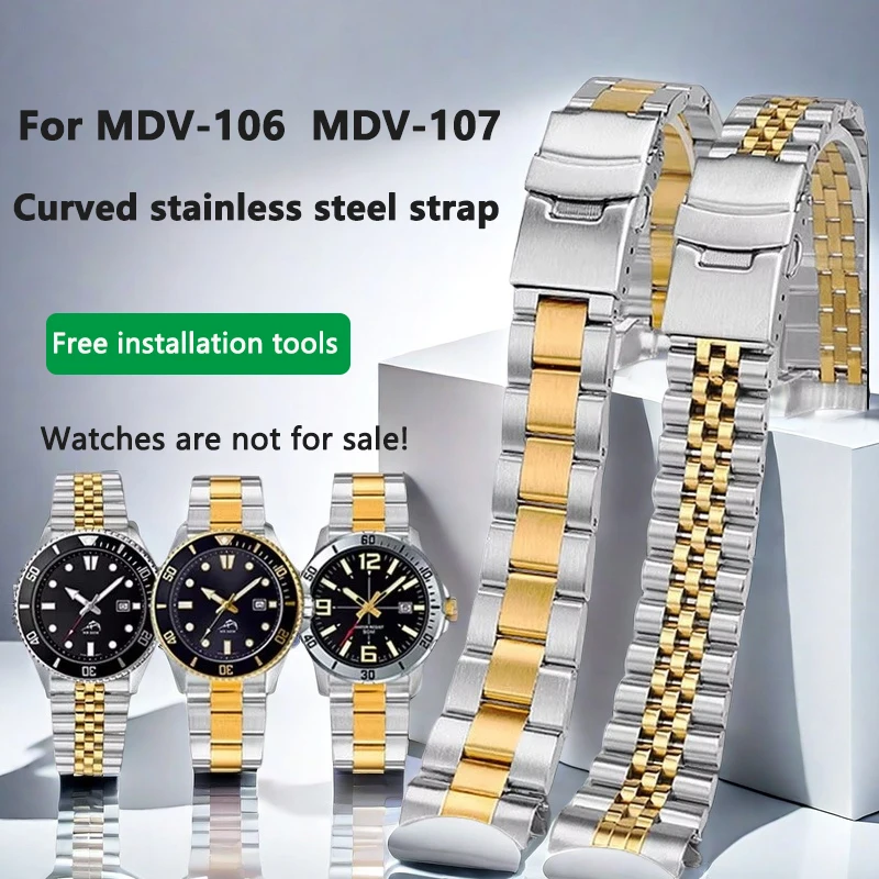 22mm Stainless Steel Curved End Watchband for Casio Swordfish MDV-106 107 MTP-VD01 Men's Watch strap Bracelet Watch accessories