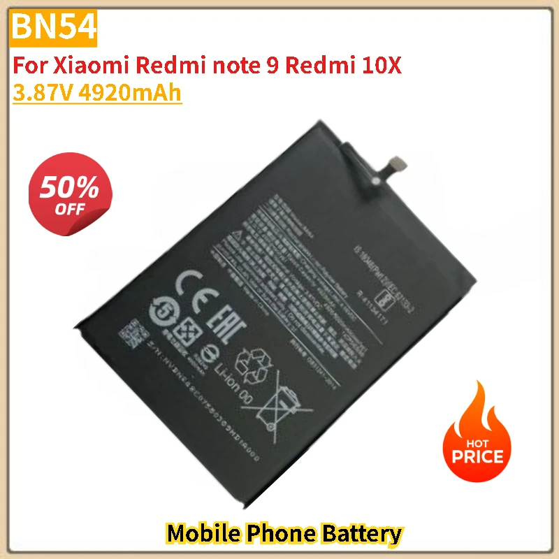 

BN54 Battery 3.87V 4920mAh For Xiaomi Redmi note 9 Redmi 10X Mobile Phone Replacement Battery Brand-New High Quality