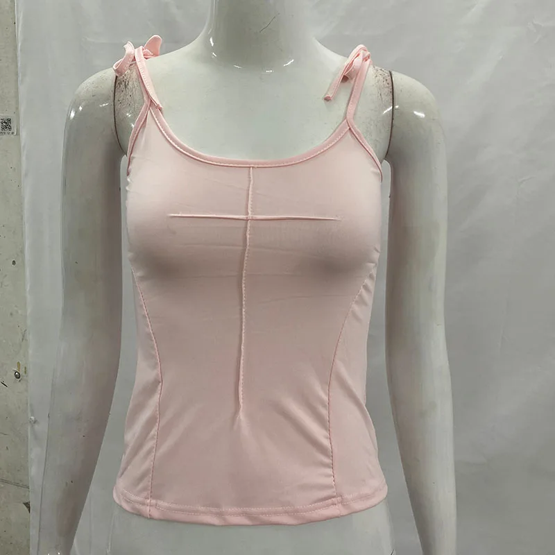 Aesthetic Kawaii Girl Sleeveless Tops Harajuku Street Holiday Vest Solid Color Angel Wings Three Decoration Casual Slim Camisole