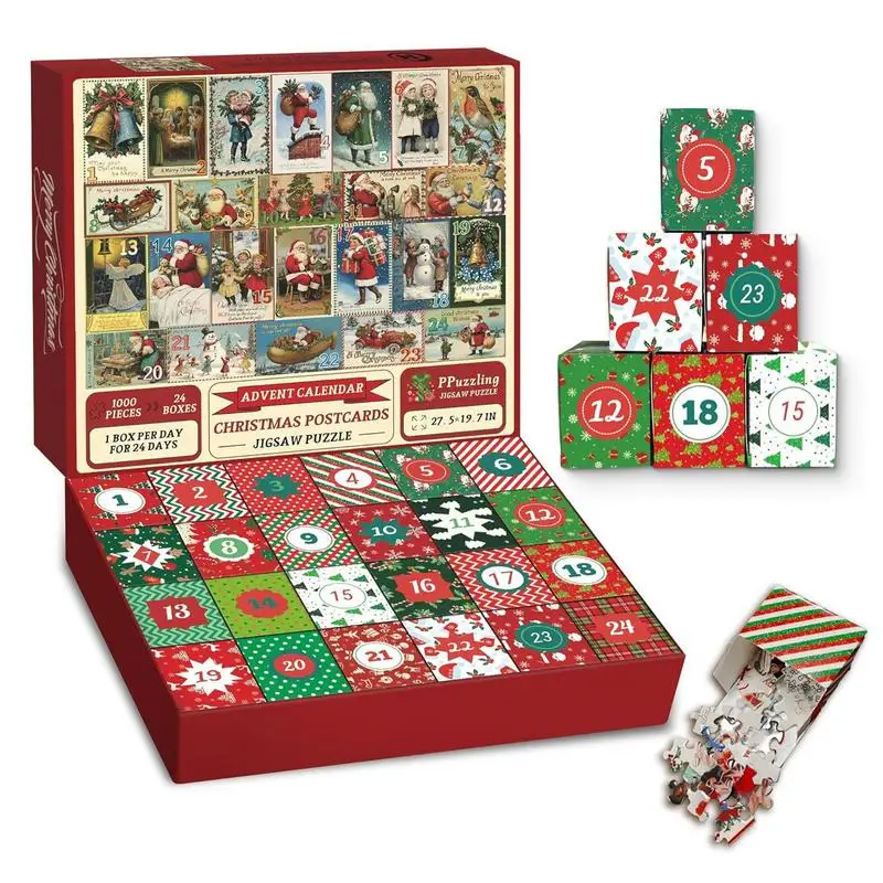 

Зимний фестиваль, головоломка с обратным отсчетом на 2024 год, Рождественский адвент-календарь, головоломка, 1000 шт., зимняя тема, пазлы для настенной живописи, искусство