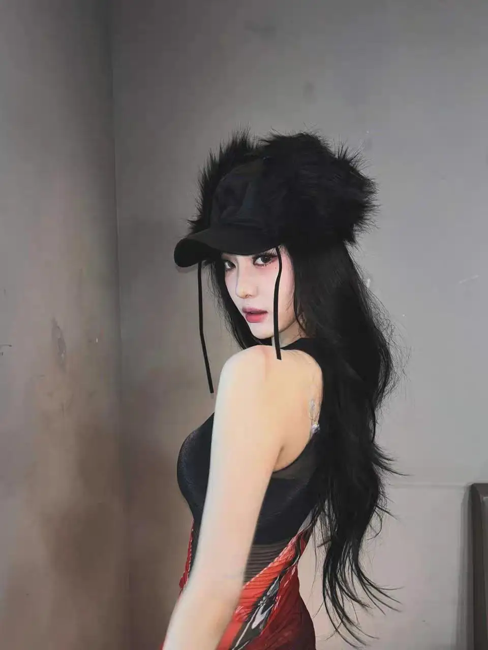 

Ning Art Bla YY Fur Baseball Cap Warmth Facial Slimming Faionable Dubill Cap Casual round Top Cap for Young Men And Women