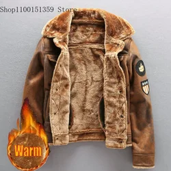 Men Plush Jacket Leather Fur Motorcycle Thickening Warm Long Sleeved Solid Leisure Jackets Male Coats Windbreaker Oversize 4XL