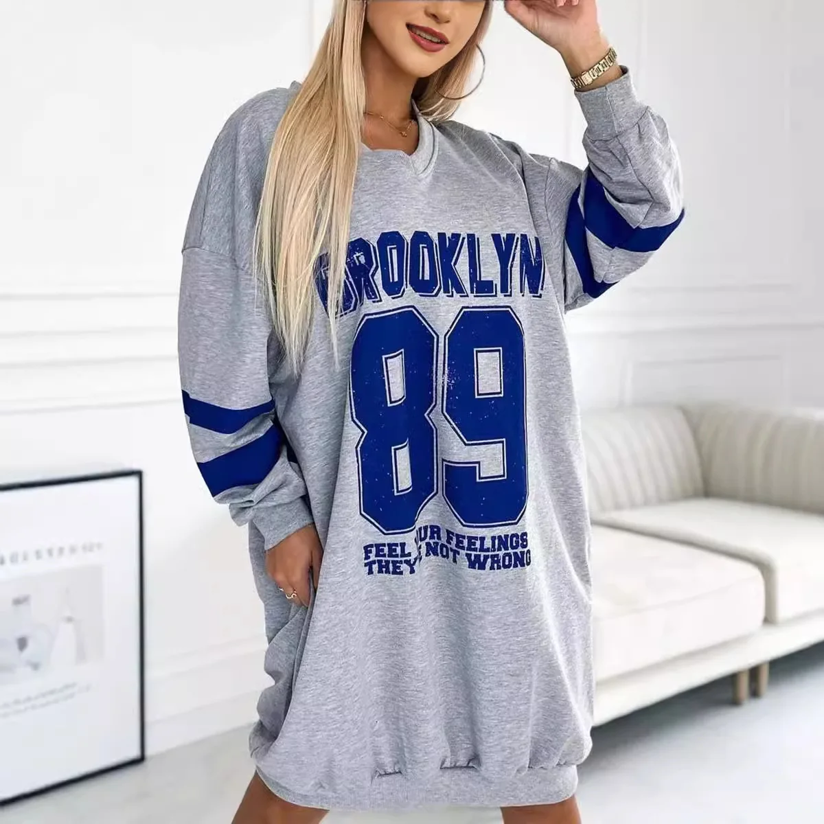 Summer New Print T-Shirt Dress For Women V-Neck Long Sleeve Sports Football Jersey Y2K Loose Oversized Top Fashion Hoodies Dress