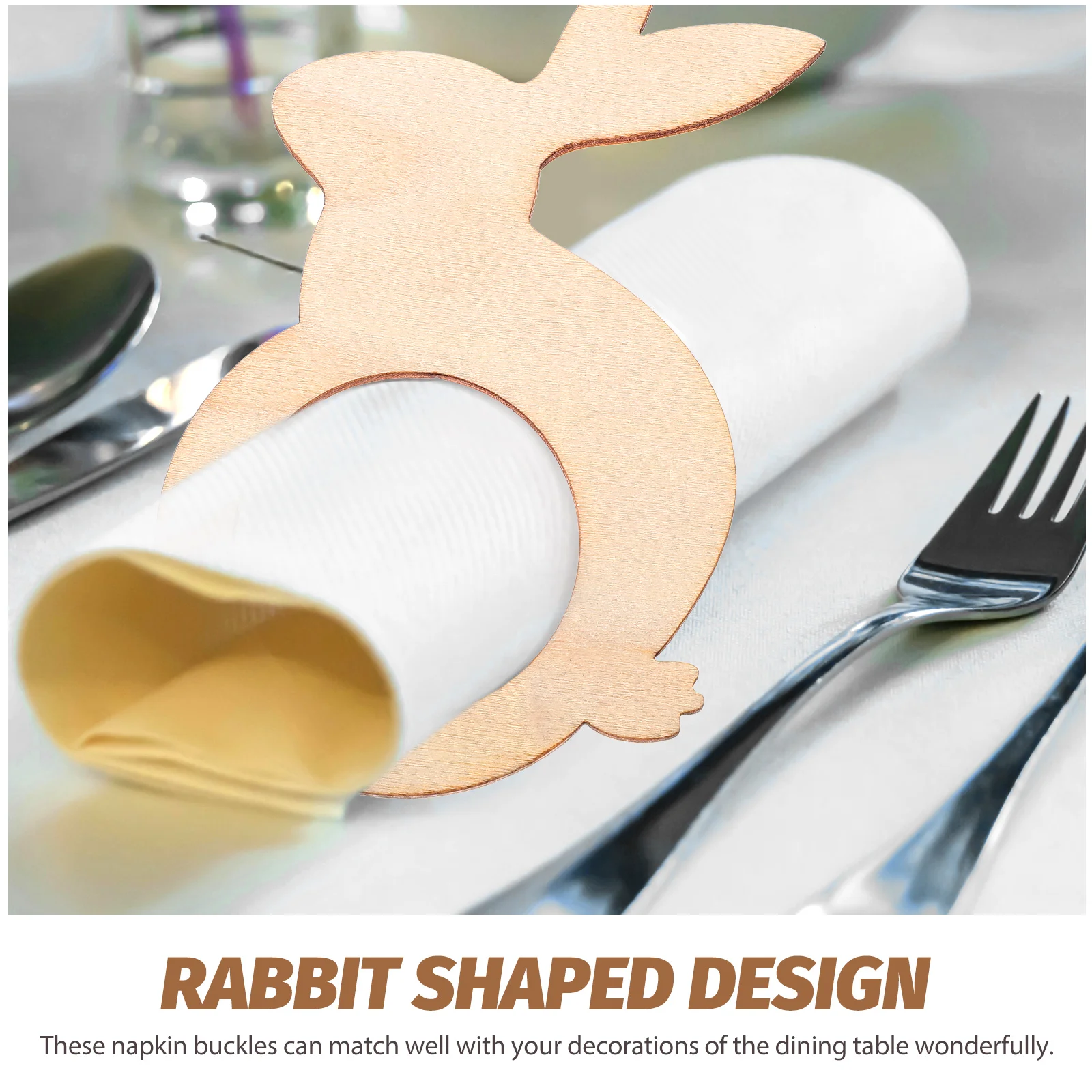 

20 Pcs Wooden Napkin Rings Rabbit Shape Bunny Decor Accessory for Easter Party Restaurant Table Dinner Home Use
