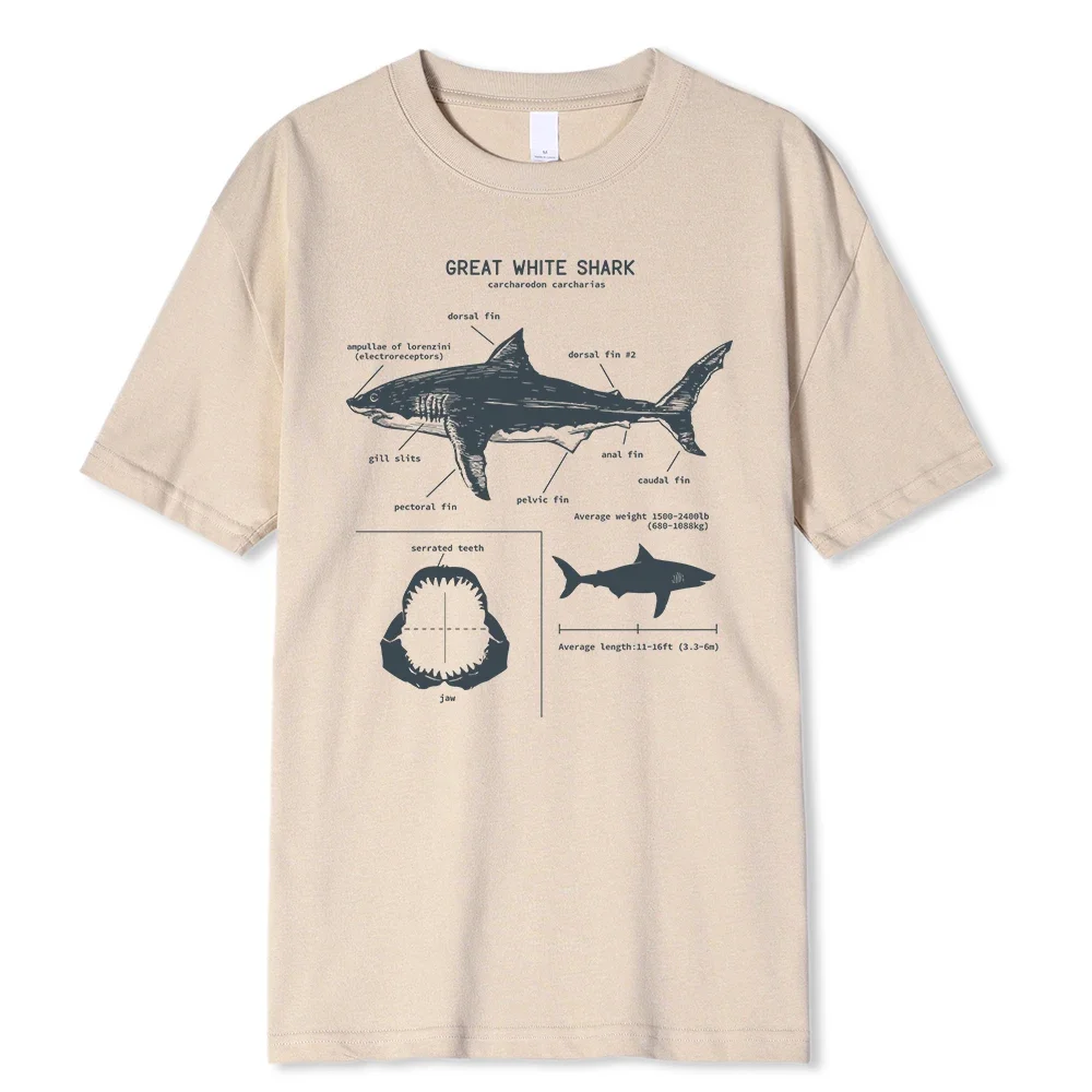 Original Big Shark Anatomy T-shirt New Summer Men's Street Short Sleeve Hip Hop Punk Style Boys Casual Top Fashion White T-Shirt