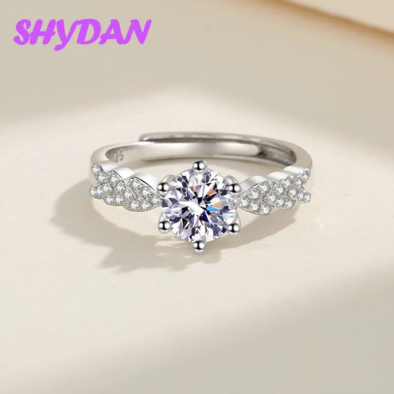 SHYDAN 925 Sterling Silver Moissanite Wheat Adjustable Finger Ring For Women Luxury Elegant Jewelry