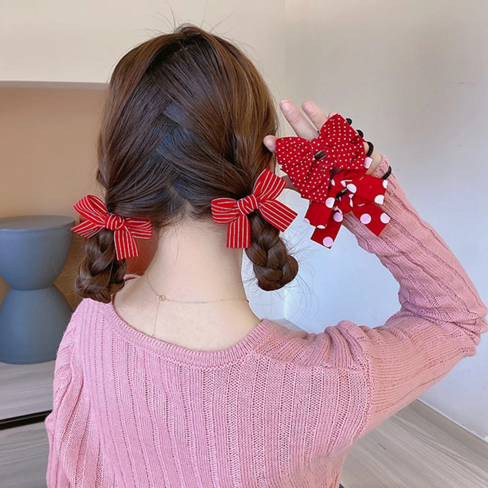 2pcs Cute Girls Red Butterfly Knot Hair Rope Love Wave Spot Hair Circle Girl Double Horsetail Head Rope Fashion Hair Accessories