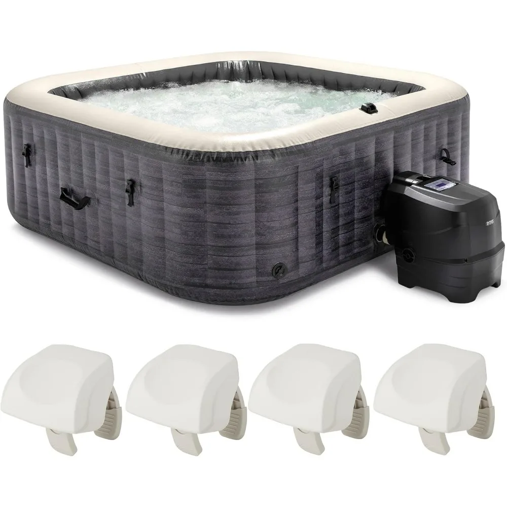 

94" Outdoor Hot Tub with 4 Cushioned Headrest Pillows, 6 Person Inflatable Outdoor Relaxing 170 AirJet Spa, Square Hot Tub