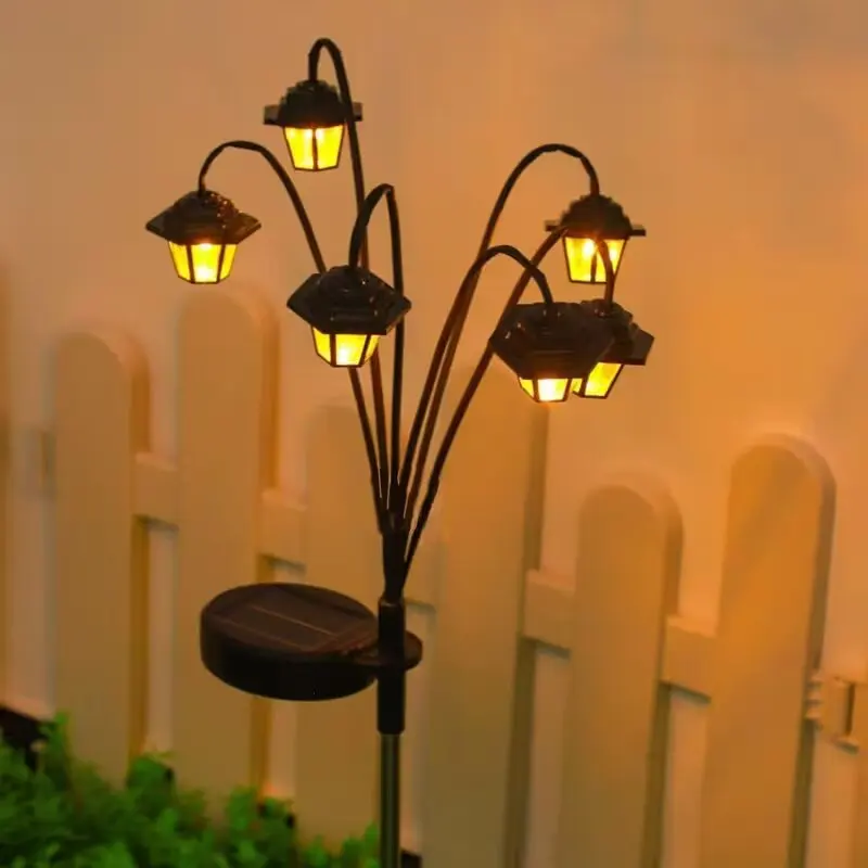 Solar Vintage Hexagon Lantern Lights Outdoor Waterproof LED Stake Lights for Garden Lawn Yard Patio Pathway&Christmas Decoration