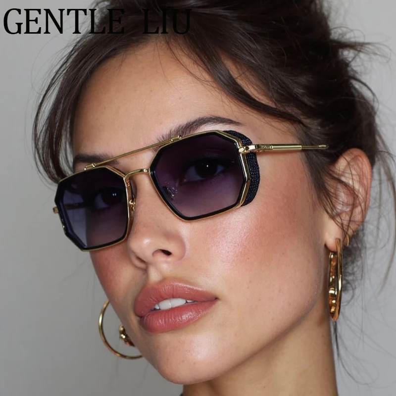 

Vintage Steampunk Square Sunglasses Women 2025 Luxury Brand Classic Polygon Double Beam Sun Glasses For Lady Eyewear Punk Shades