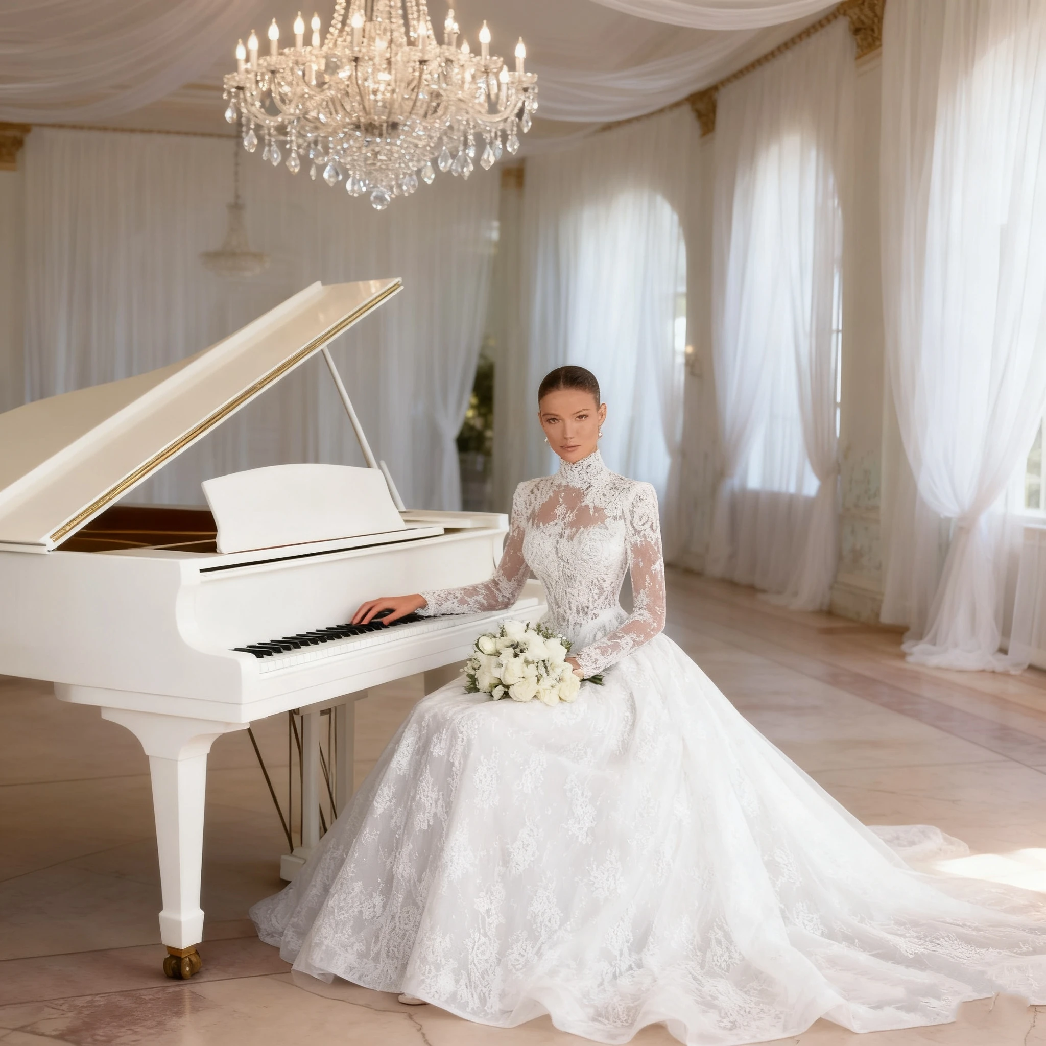 Customization High Collar A-line Lace Wedding Dress Elegant Long Sleeve Appliques Bride Bridal Gowns Vestido De Novias