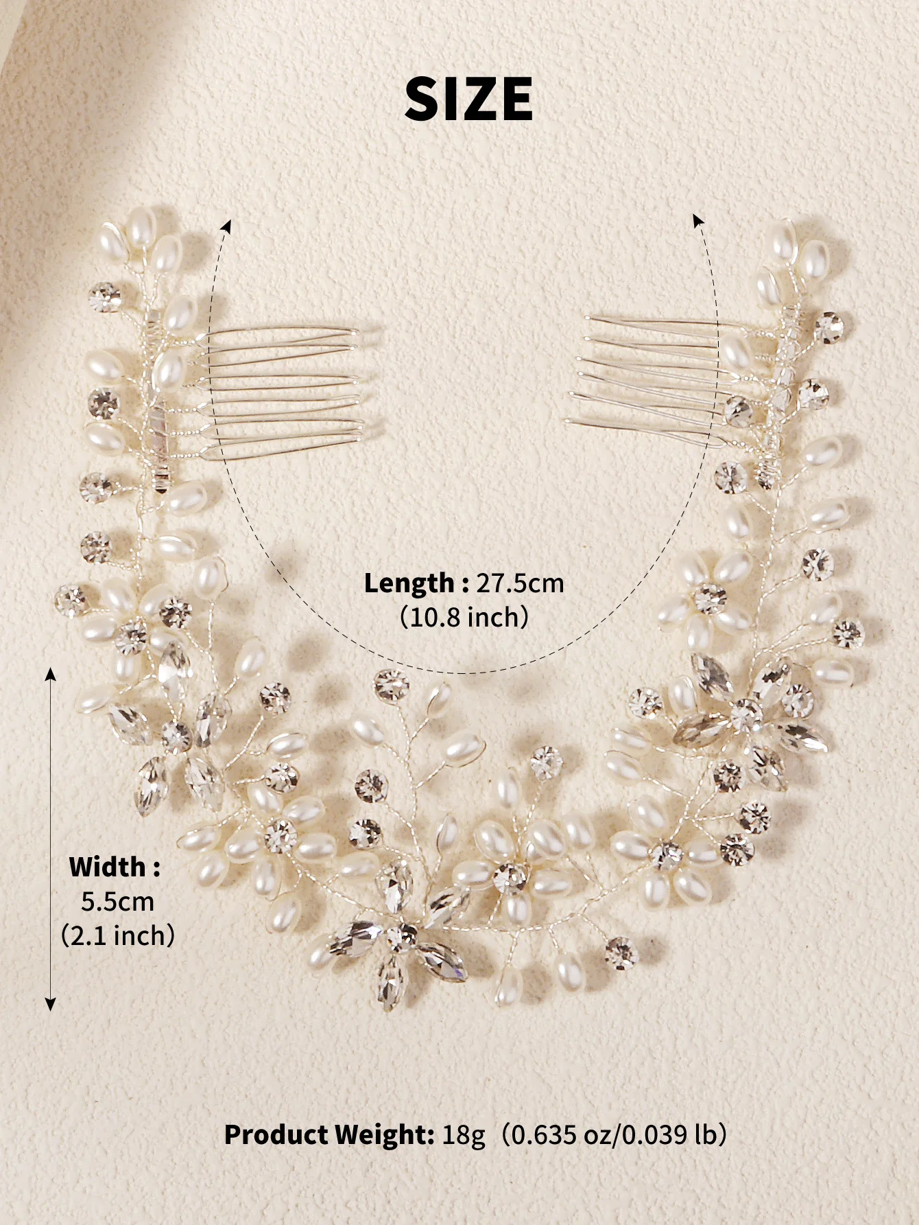 Eleganter Silberner Blumen-Haarkranz mit Perlen und Strass für Hochzeiten, Flexibles Braut-Haarband für Hochzeitsfrisuren, Abschlussball und Partys, Braut-Haaraccessoires für Damen – Detail 3
