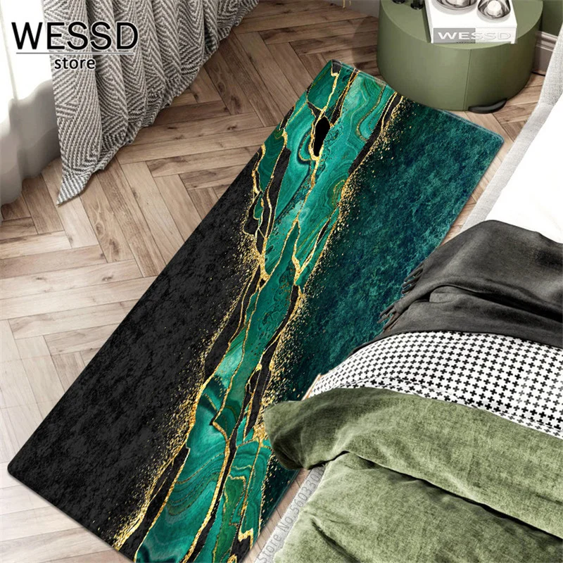 Green Long Carpet For Kitchen Floor Abstract Marble Bathroom Mat Home Decorations Chair Table Mat Hallway Rug Bedroom Bedside