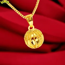 Collar chapado en oro de 24K, colgante redondo con bola bordada, transmisión en vivo de Tailandia, joyería de oro puro 999 de 18K