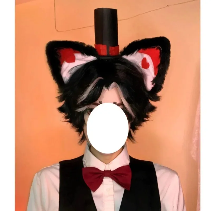 2025 yiyi hasbin hotel halloween casca uniforme festa cosplay traje roupas pretas com chapéu orelhas olho