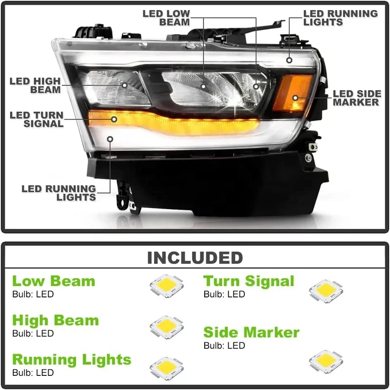 ไฟหน้าคุณภาพสูง,ไฟหน้าสําหรับ Dodge Ram 1500 2019-2023 ชุดตัวถังรถ OEM # 68533275 เอบี, 68316089 เอจี