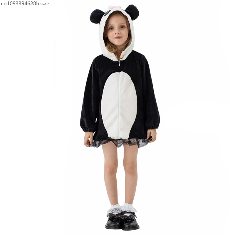 Bonito meninas panda gigante traje livro semana fantasia vestido traje com capuz panda vestido para crianças desempenho escolar role play