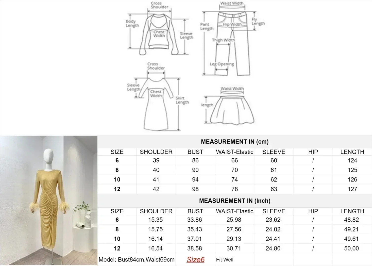 Vêtements pour femmes de qualité supérieure, robes mi-longues froissées avec diamants dorés, moulantes, printemps 2024