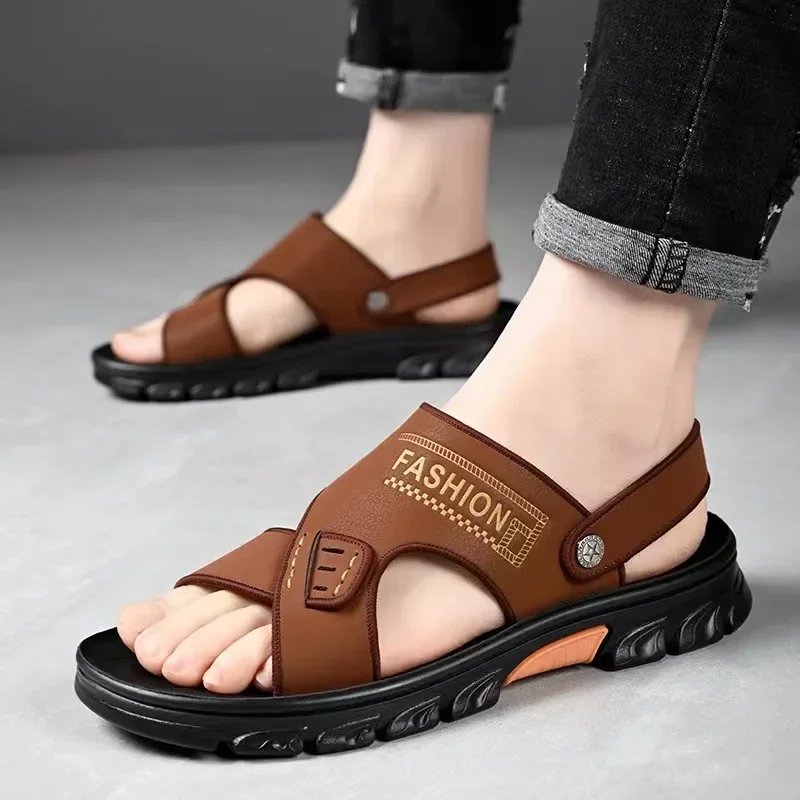 Patent Leather Men's Summer Shoes Man Fashion Casual Comfortable Black Flip-flops Sandals Male Adult Sneakers New Men Slippers