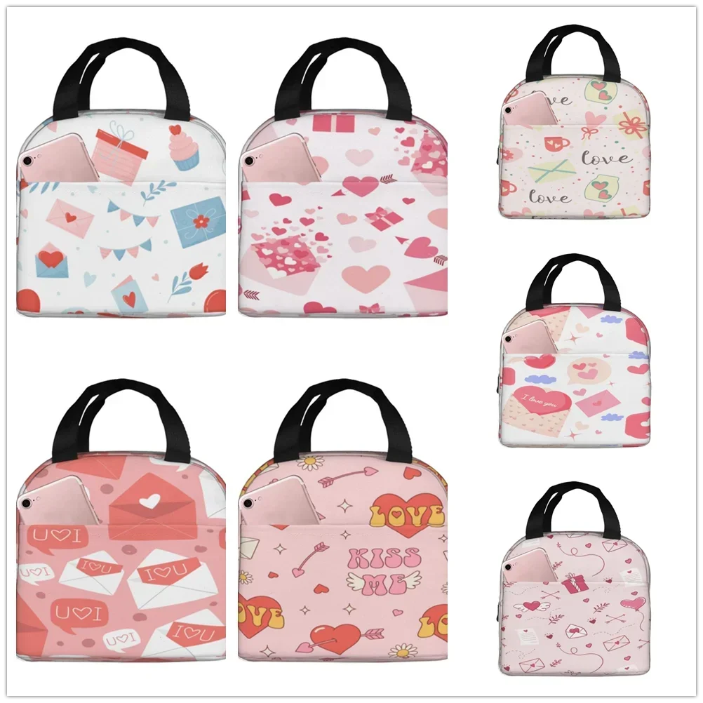 Envelopes Hearts Pattern Lunch bag thickened insulated bento bag is suitable for office students men women food insulated bag