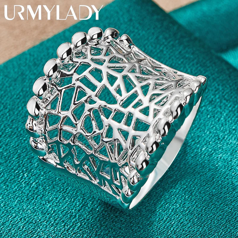 URMYLADY 925 Sterling Silver Concave Hollow 7-10 # Ring For Women Wedding Party Fashion Charm Jewelry