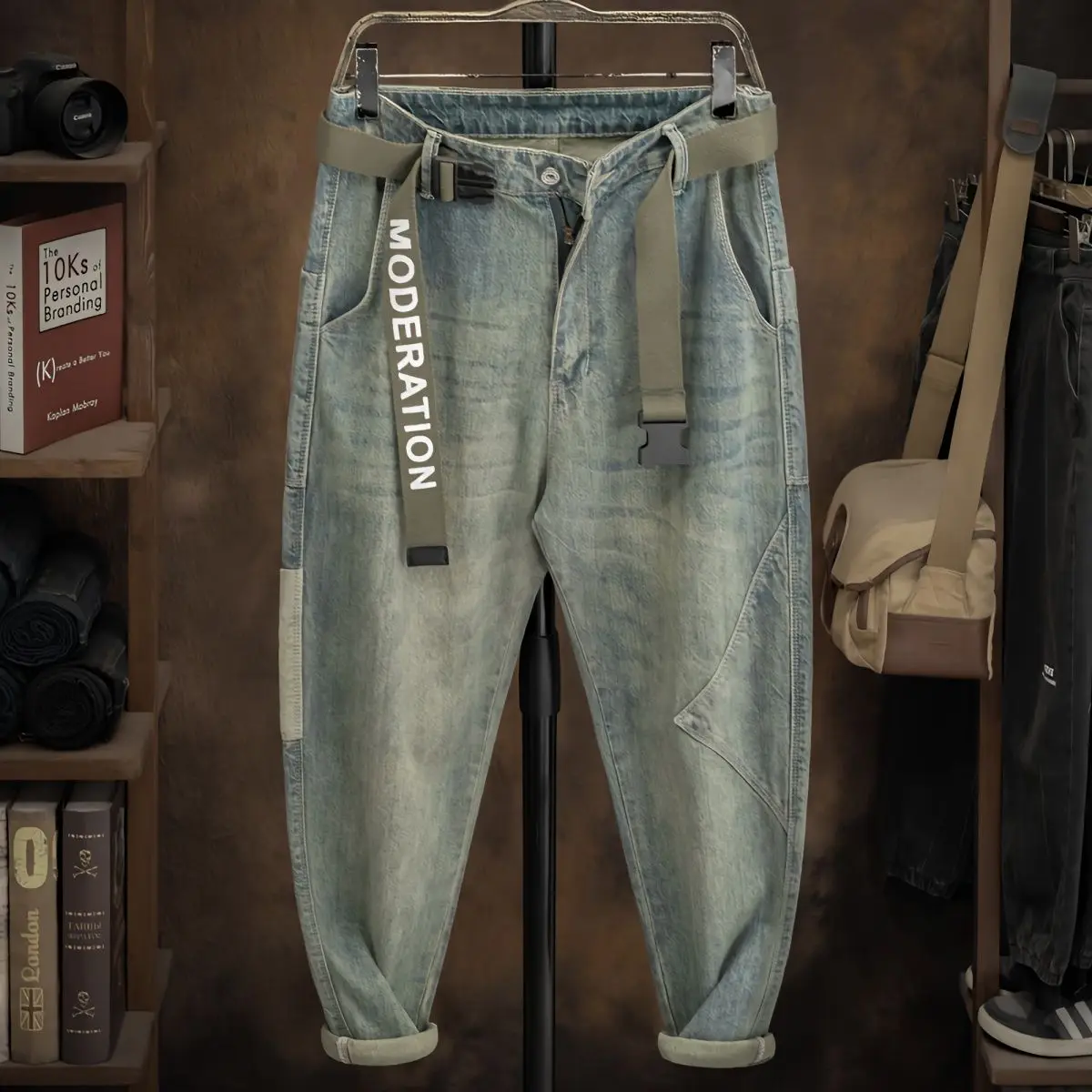 2025 jeans masculino marca na moda lavado retro nostálgico solto casual primavera e outono emenda plus size 42 calças harlan de cintura baixa