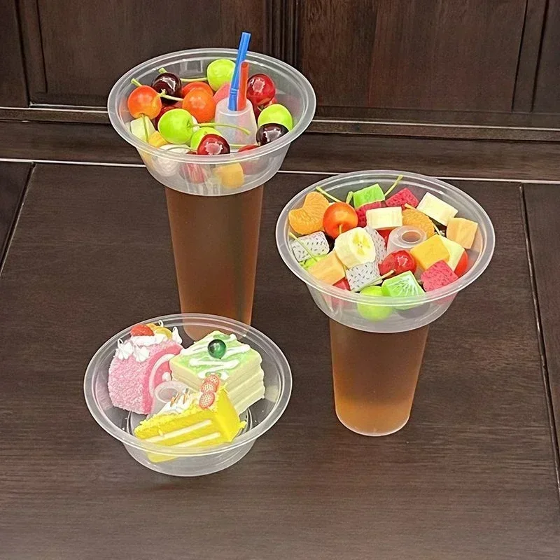 25pcs Disposable Thickened Milk Tea Drink Cups 500ML/700ml Handheld Cup Hotpot Fried Chicken Fruit Dessert Cup Holder Bowl