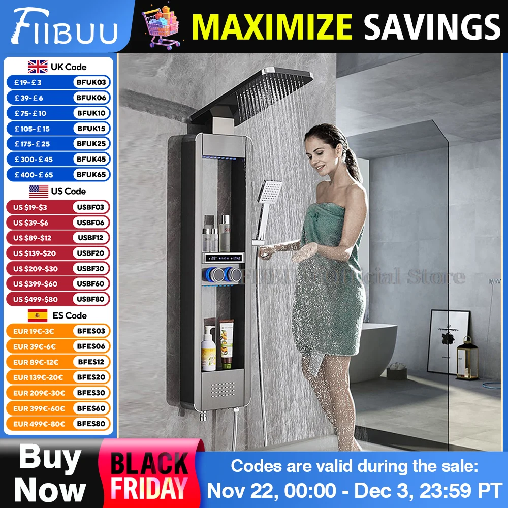 Intelligent Luxury Shower Numbers Showing Smart System  For The Bathroom With Storage Rack Pressurized Rain Nozzle Shower Head