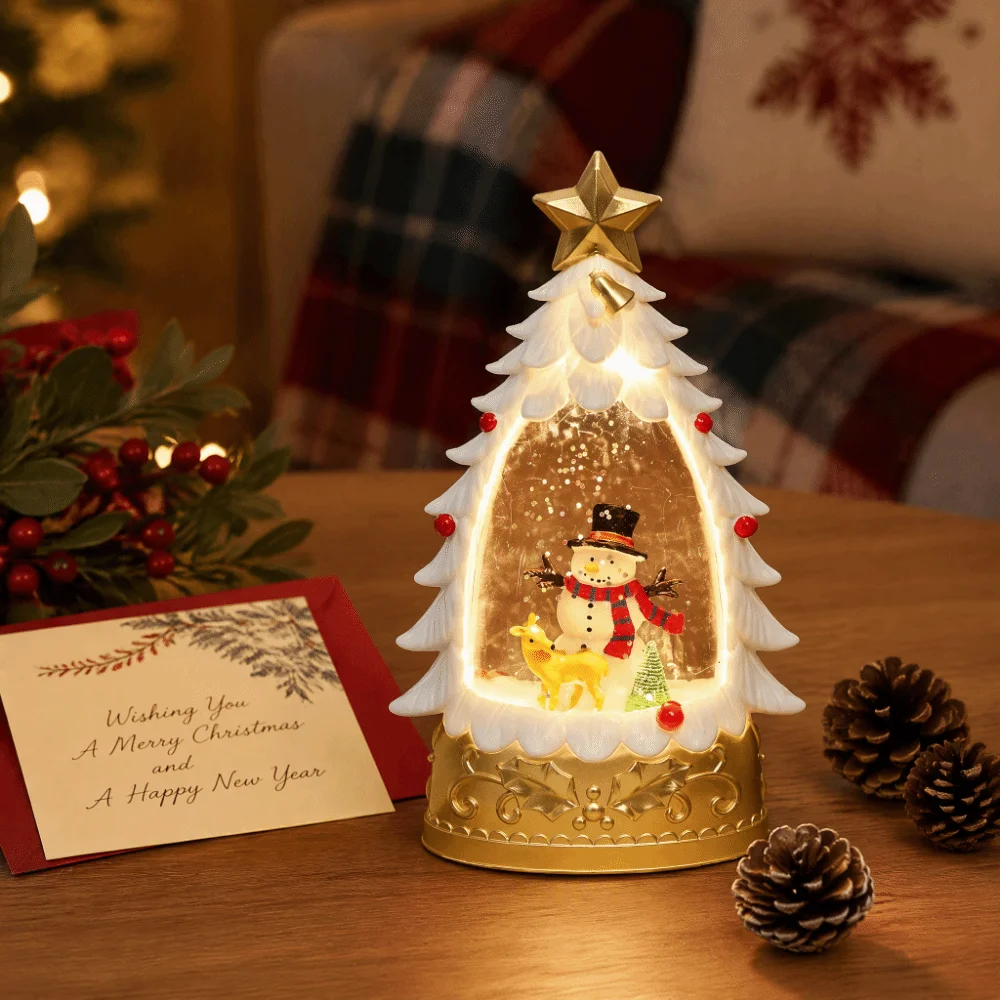 Ornament Luminous Snow Globe Lantern Crystal LED Christmas Night Light Table Decor Small Tabletop Ornament Christmas