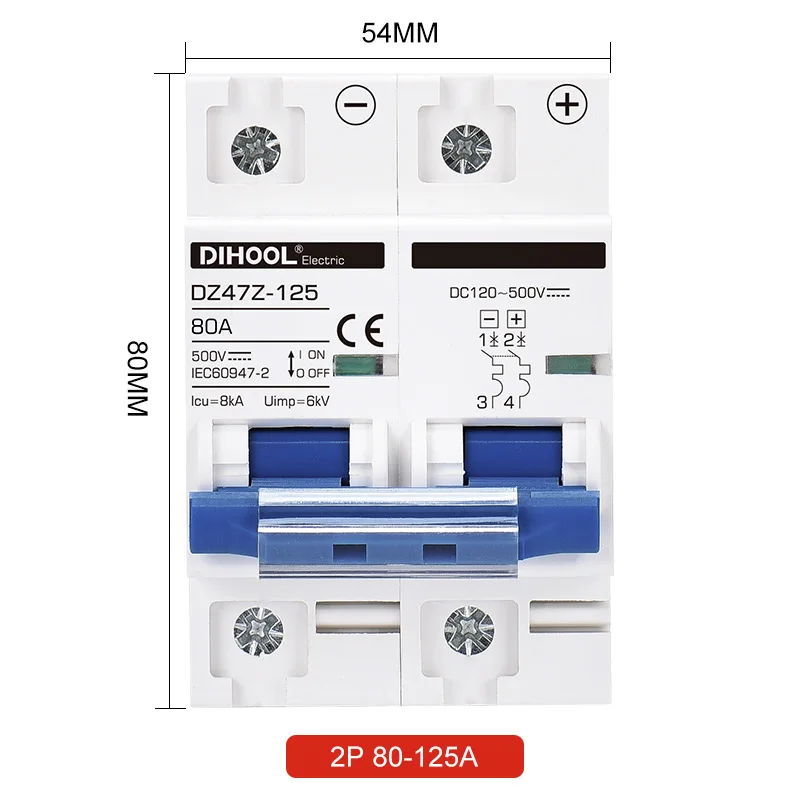 DZ47Z DC Miniature Circuit Breaker  2P Solar Energy PV MCB 16A 40A 50A 63A 100A 125A Air Switch For Photovoltaic System