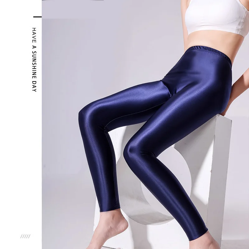 ผู้หญิง Glossy High เอวฟิตเนสโยคะกางเกง Leggings เซ็กซี่กีฬา Silky ออกกำลังกาย Celana Panjang Legging