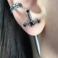 2pcs Gothic Kinitial Sword Stud Earrings,Vintage Cool Punk Crystal Goth Ear Piercing Jewelry Suitable for Daily Give Gift