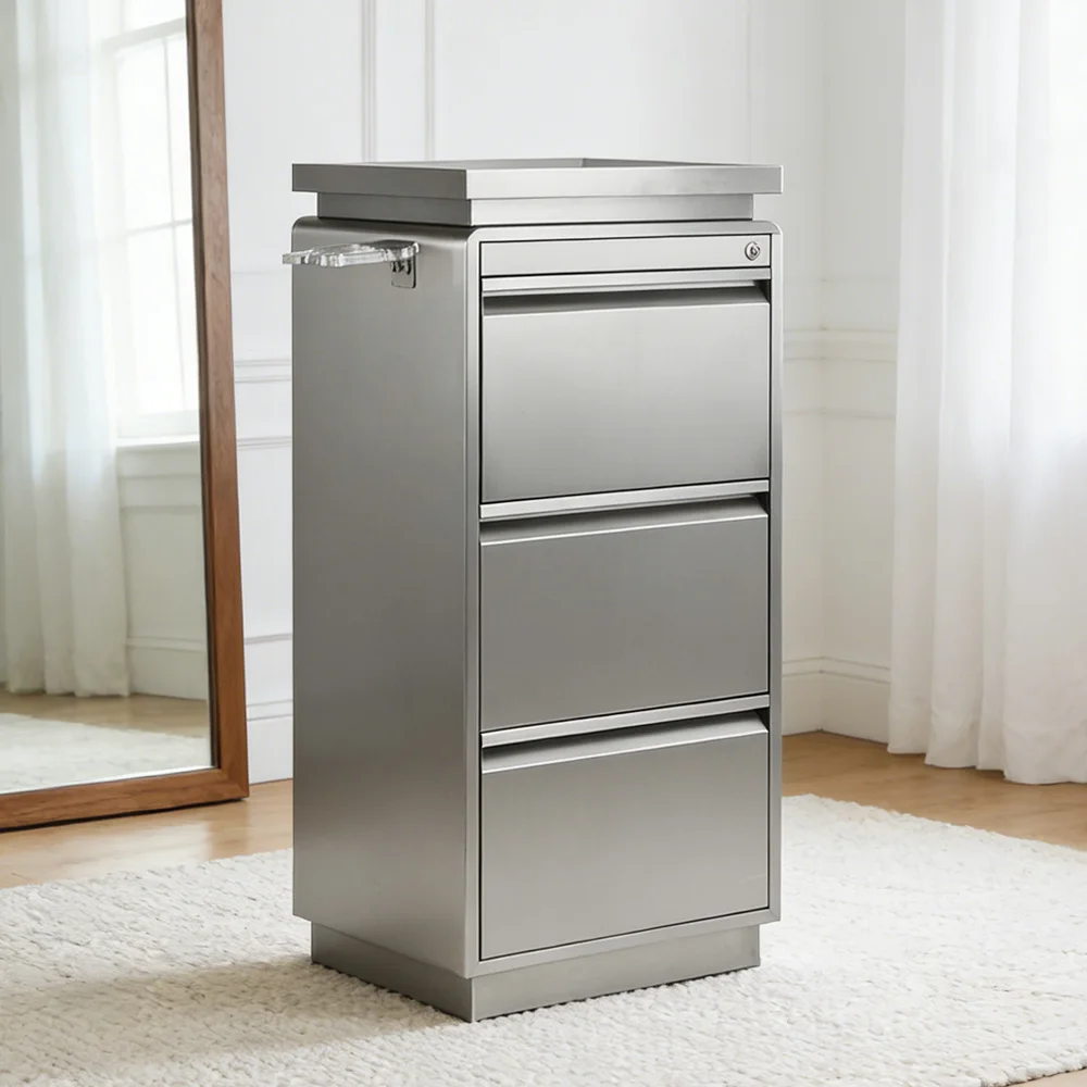 XFMC high-quality silver stainless steel nail salon cart tool cabinet 3-layer beauty salon furniture for hairdresser tools