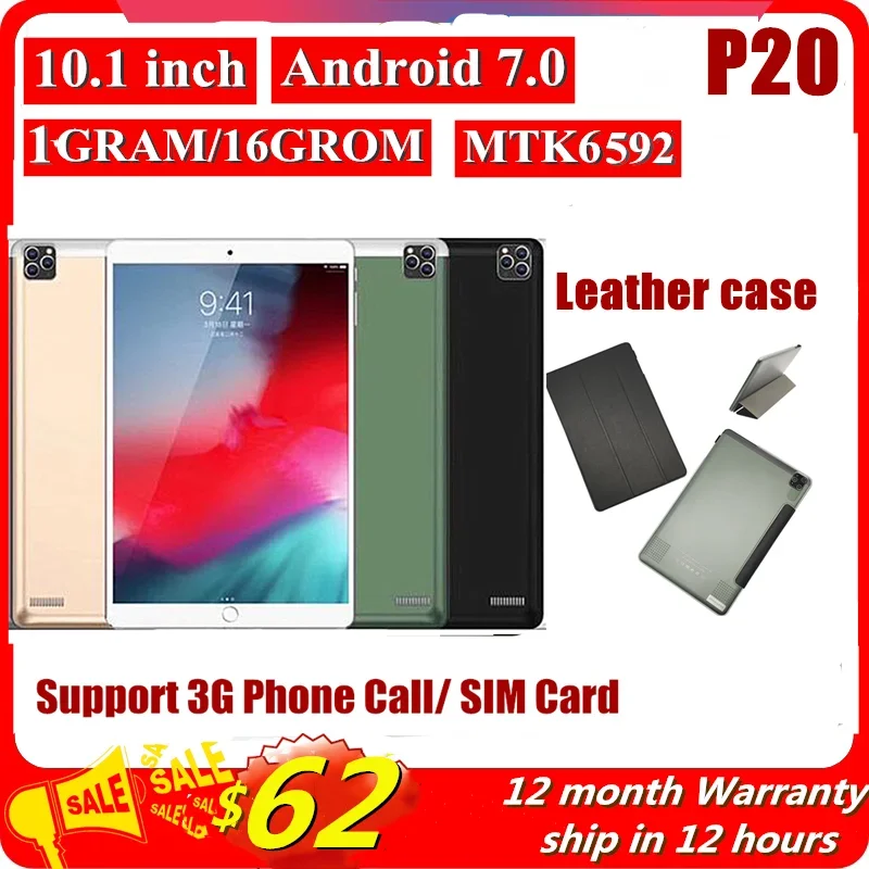 T10 Tablet 1GB RAM DDR3+16GB Andriod 7.0 Dual SIM Card New Sales 10.1 INCH 3G Phone Call P20 MTK6592 Quad-Core WIFI Two Camera