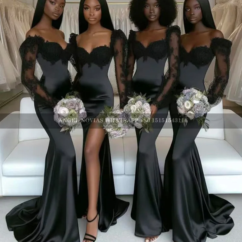 Customized Long Sleeve Black Bridesmaid Dresses Wedding Party Dress For Women Maid Of Honor vestido de festas elegante casamen