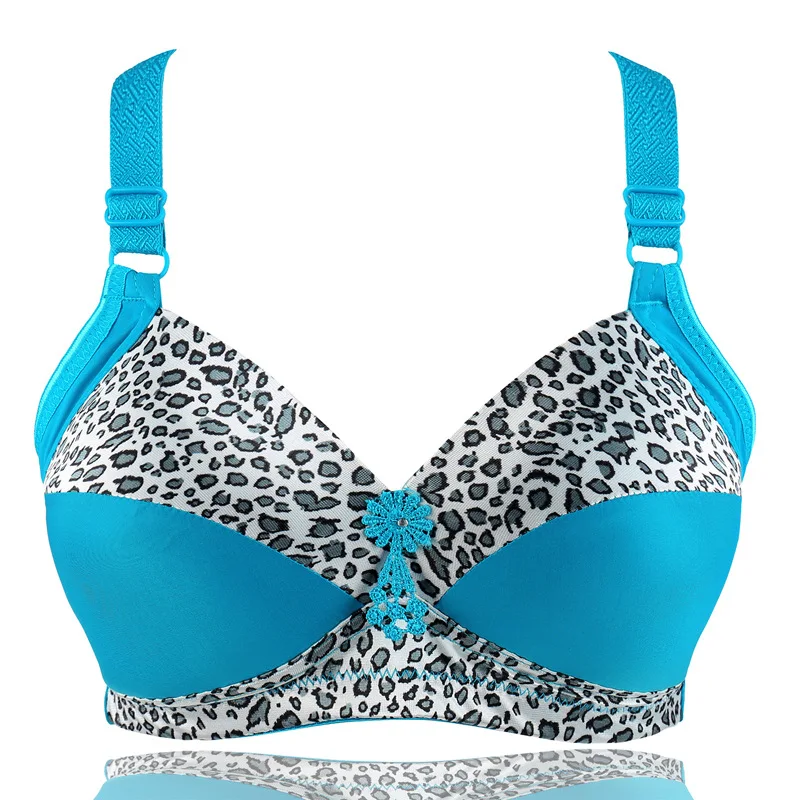 

Plus Size Leopard Print Adjustable Soft Wireless Cup Bra Women's Thin No Steel Ring Comfortable 40-46DE Sexy Leopard