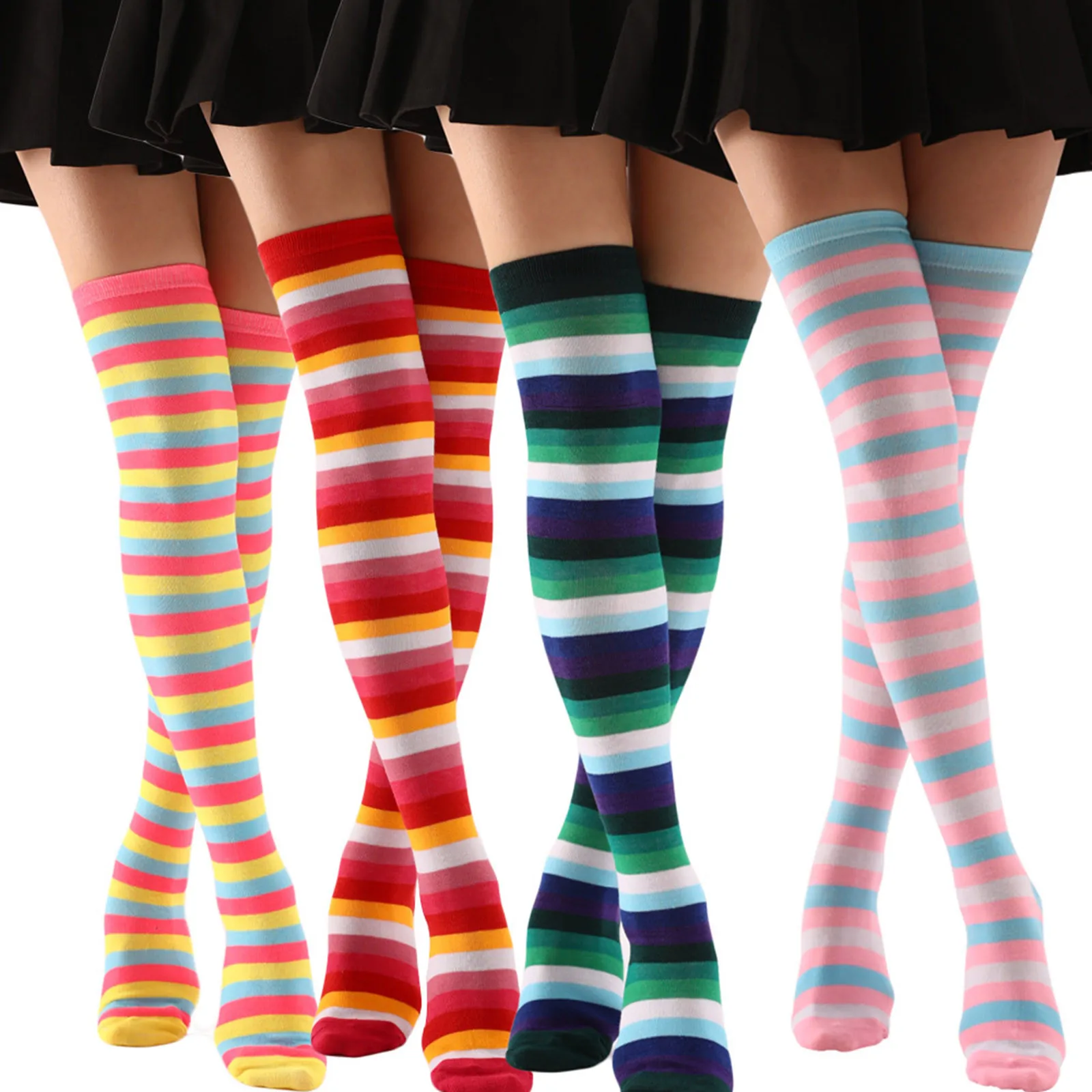 Color Striped Stockings For Women Lovely School Girls Knee High Long Stockings Cosplay Anime Student Socks Stockings