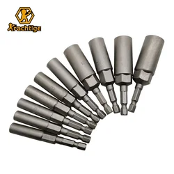 80mm Length Deepen Power Nut Driver Drill Bit Set 5.5-19MM Impact Socket Adapter For Power Tools 6.35MM Hex