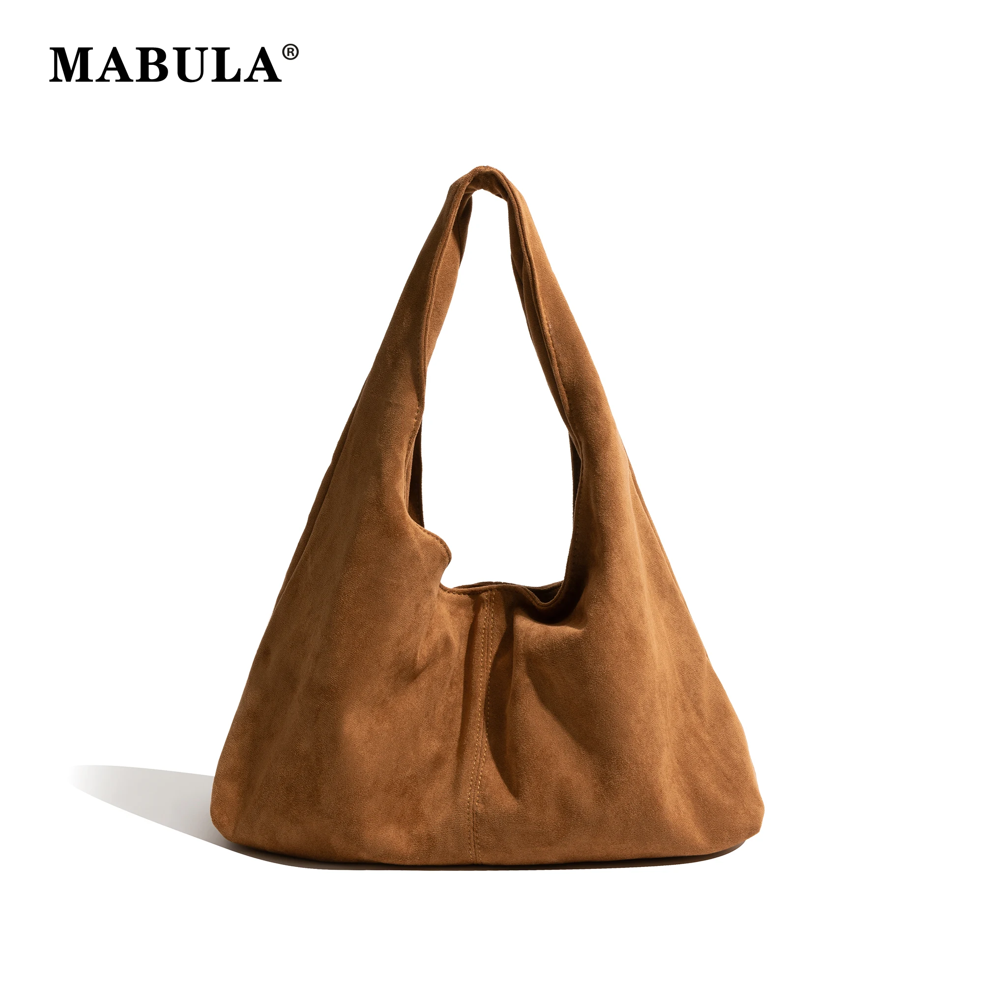 MABULA Vintage Faux Suede Hobos Women Magnetic Closure Shoulder Bags Solid Color Simple Casual Commuter Bag Retro Handbags