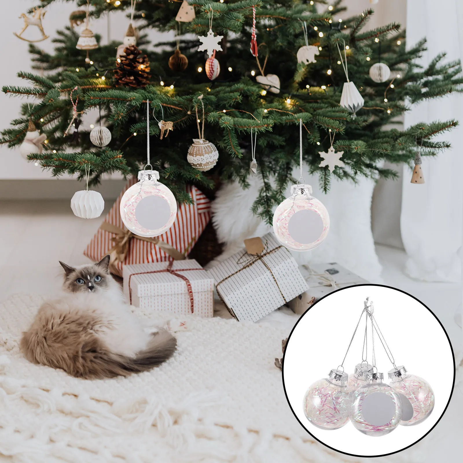 4Pcs Plastic Clear Bauble Christmas Ornaments Fillable Hanging Balls for Tree Shop Window Birthday Celebration Festive Party