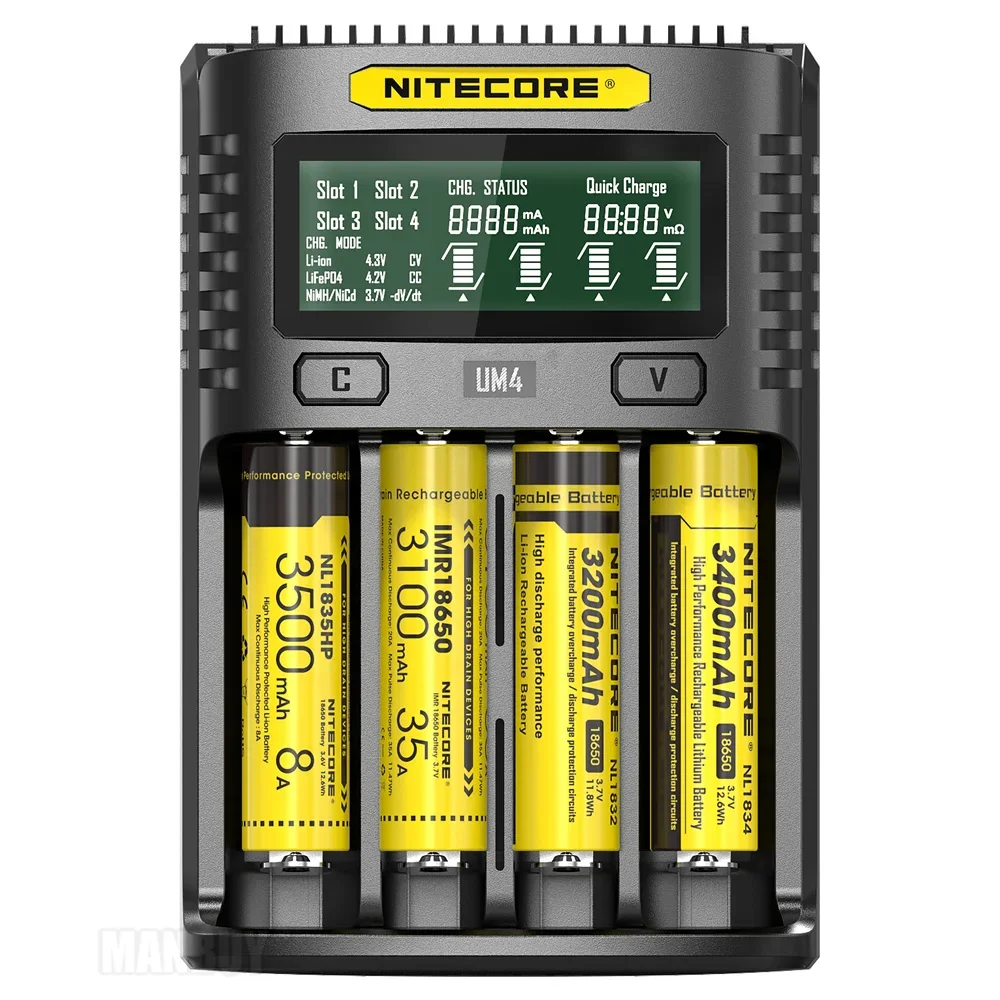 

Аутентичное интеллектуальное зарядное устройство NITECORE UM4 с ЖК-дисплеем USB, литий-ионное IMR LiFePO4 18650 14500 26650, автоматические универсальные зарядные устройства