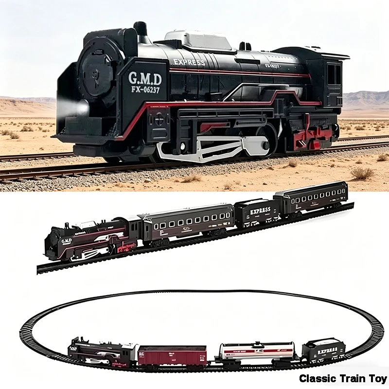 

Classical Railway Freight Train Toy Electric Train Track Set with Light Tracks Model Toys for Kids Gift Children Adult Toy
