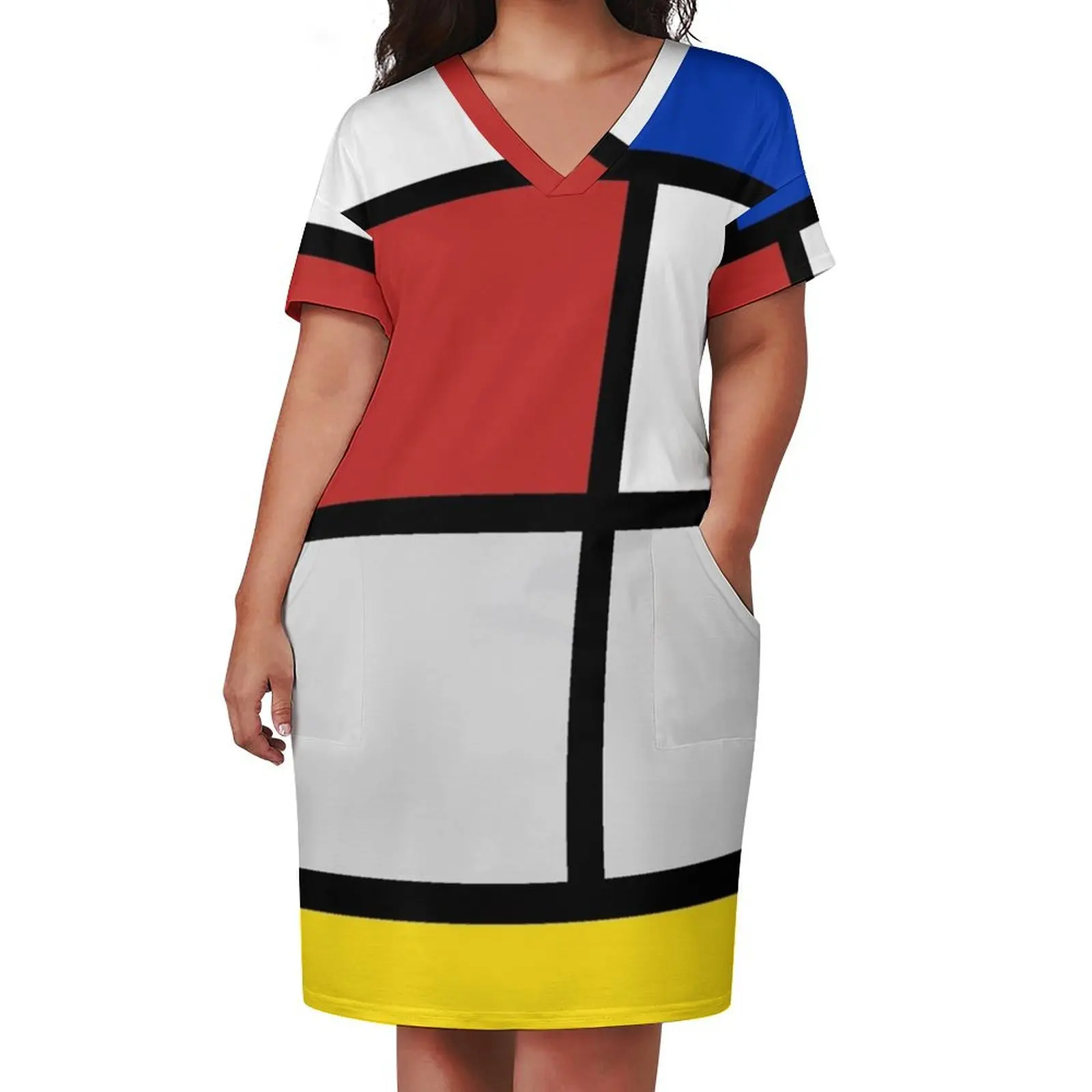 De Stijl artworks - Mondriaan Loose Pocket Dress cocktail dresses prom dresses 2025 summer women's suit