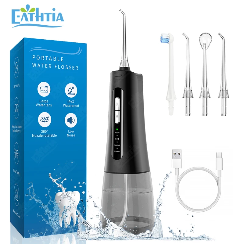 

Portable Oral Irrigator 4 modes Water Flosser USB Rechargeable 4 Nozzles Water Jet 300ml Water Tank Waterproof for Home Traver