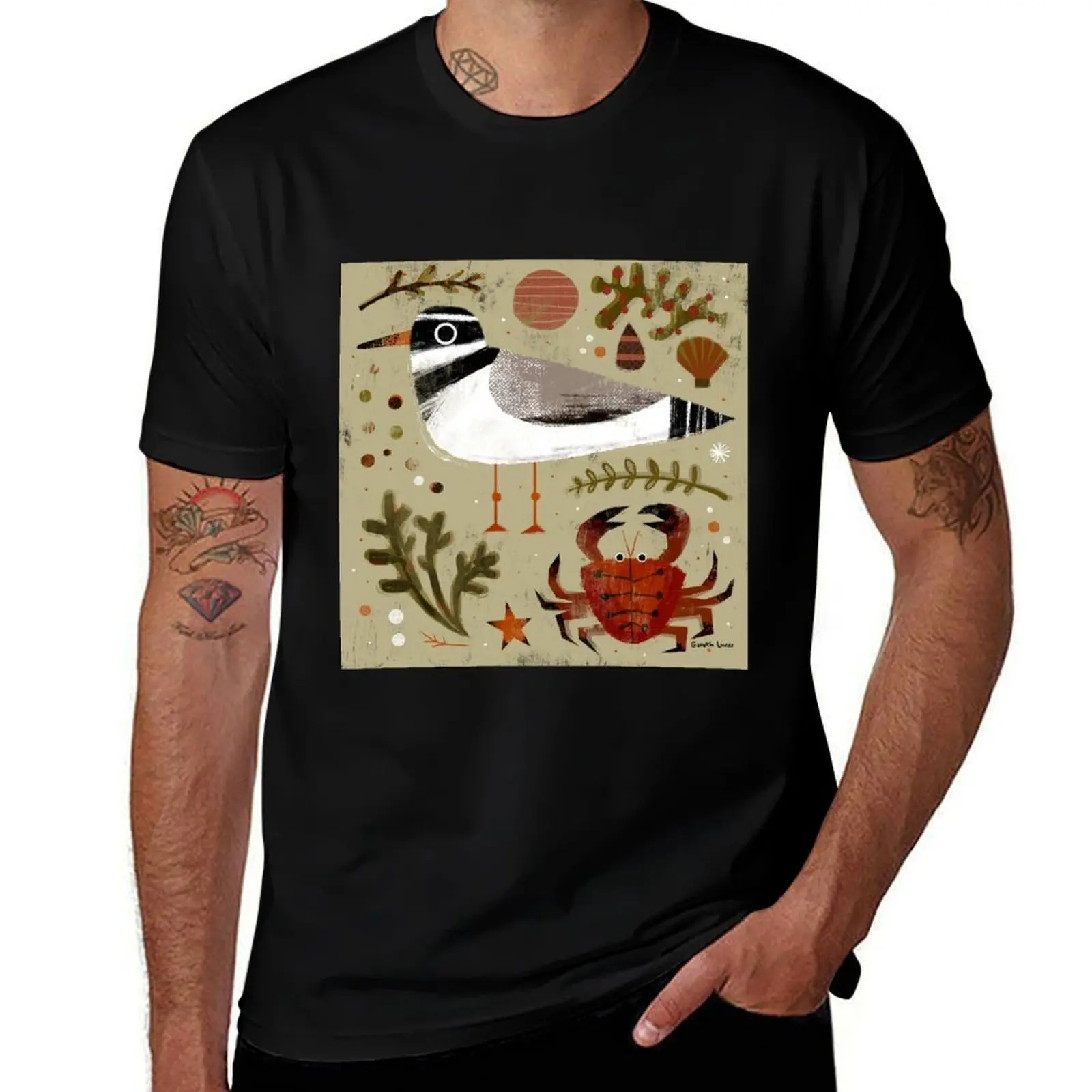 Plover and Crab T-Shirt Basic Plain Short Sleeve Crew Neck Tee