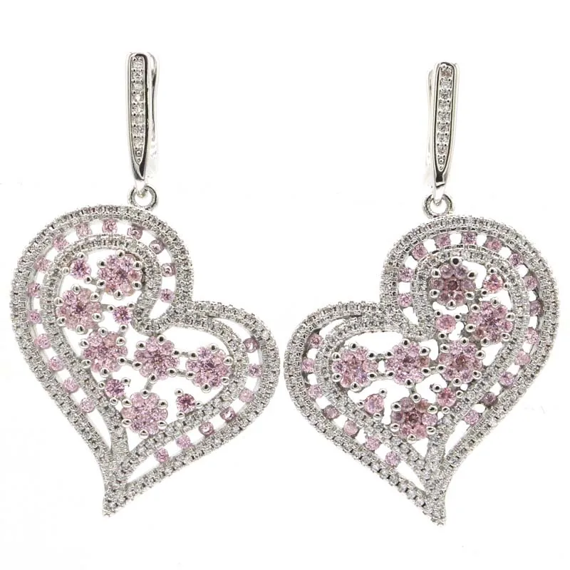 47x30mm Beautiful 14.2g Big Heart Shape Black Onyx CZ Orange Spessartine Garnet Pink Kunzite Silver Dangle Earrings 5