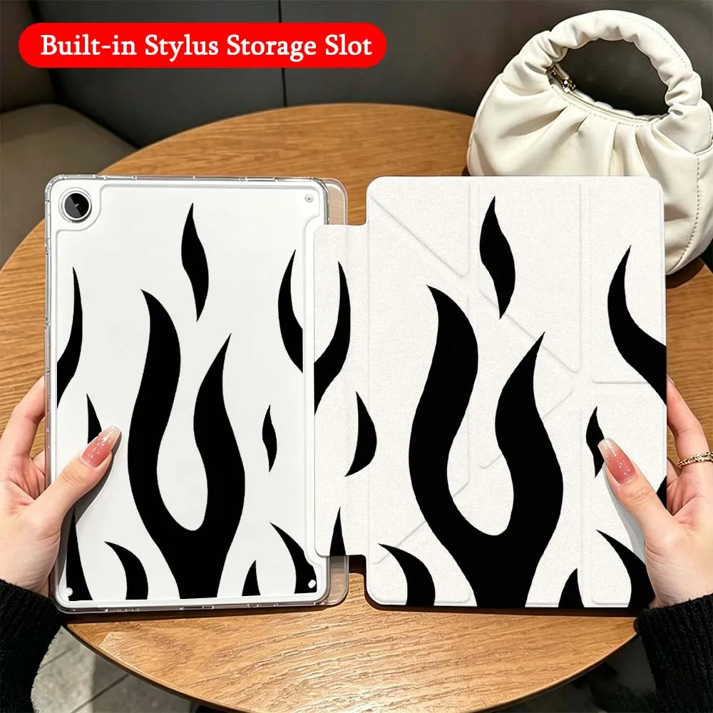 Flame Pattern Design Case For Samsung Galaxy Tab A9 A8 A11 S6 S7 S8 S9 S10 FE Plus Lite Transparent Y-Shaped Folding Tablet